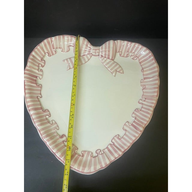 Vintage 1989 Angora / Haldon Group "Pink Stripe" Ribbon Bow Heart Platter - Rare 14" For Sale - Image 16 of 17