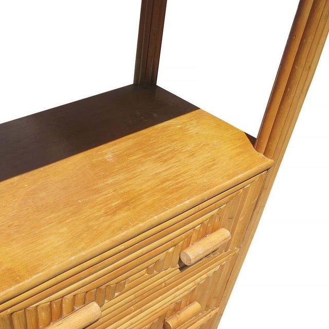 Yellow 1950s Restored Rattan & Mahogany Display Curio Cabinet Etagere For Sale - Image 8 of 9