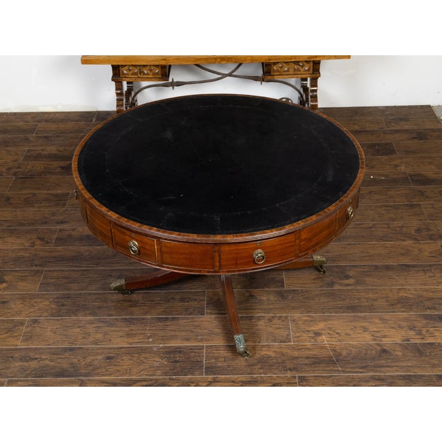 English Regency 1840s Mahogany Rent Table with Leather Top and Eight Drawers For Sale In Atlanta - Image 6 of 12