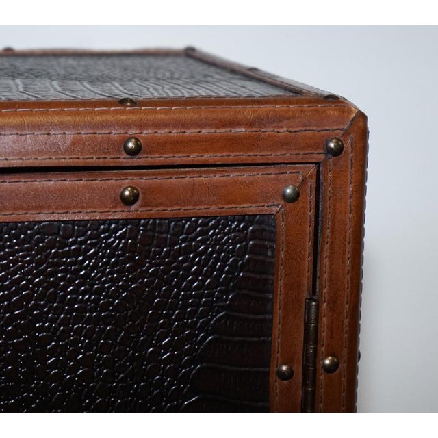 Vintage Brown Faux Crocodile Leather Trunk For Sale - Image 6 of 17