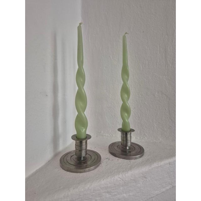 1930s Art Deco Swedish Grace Candleholders in Pewter attributed to Sylvia Stave, 1933, Set of 2 For Sale - Image 5 of 9
