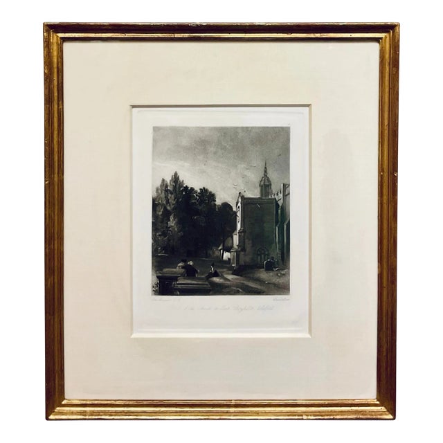 Antique Black and White Engraving Landscape “Porch of the Church at East Bergholt Suffolk” House” by John Constable For Sale
