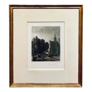Antique Black and White Engraving Landscape “Porch of the Church at East Bergholt Suffolk” House” by John Constable
