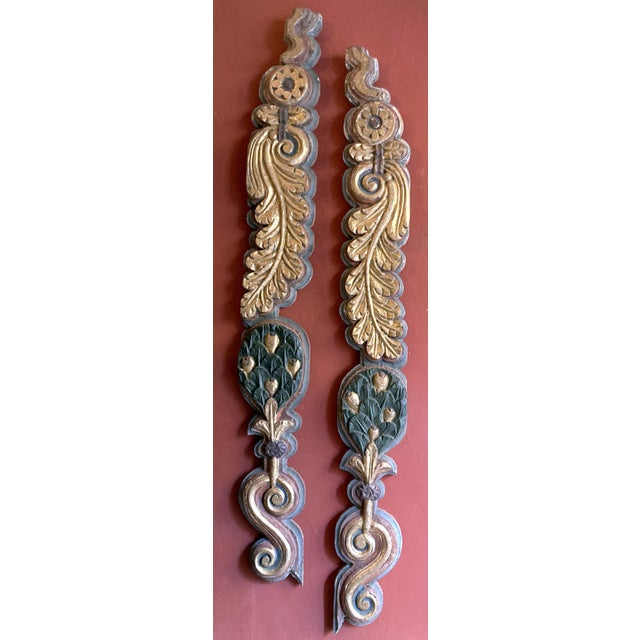 Wood 18th Century Antique Italian Polychrome Painted Handcarved Pilaster Friezes, Set of 2 For Sale - Image 7 of 18