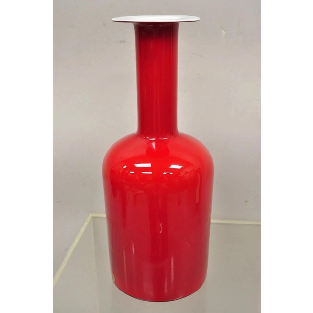 Mid-Century Modern Vintage Mid Century Modern Gulvase by Otto Brauer Holmegaard Red Art Glass Vase For Sale - Image 3 of 7