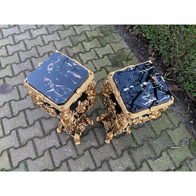 1990 Italian Baroque Black Gold Resin Pedestals 2pc-Pair For Sale - Image 9 of 18