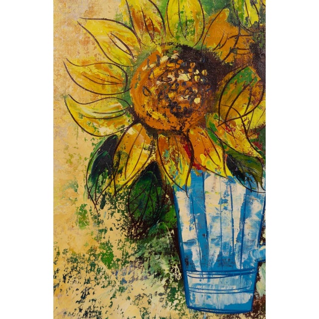 Modernist Sunflowers Signed Acrylic Painting on Canvas Framed, C. 1960 For Sale - Image 4 of 5
