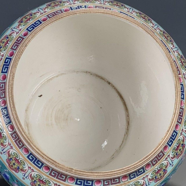 Ceramic Chinese Turquoise Ground Famille Rose Porcelain Covered Jar For Sale - Image 7 of 9