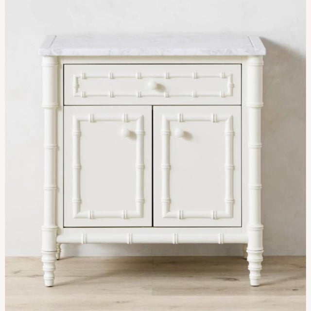2010s Williams-Sonoma Home "Hampstead" Faux Bamboo Nightstands With Carrara Marble Tops - Pair For Sale - Image 5 of 14