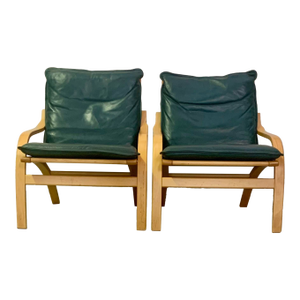 1960s Pair of Danish Modern Lounge Chairs in Bent Beech Wood Gray Leather Attributed to Stouby