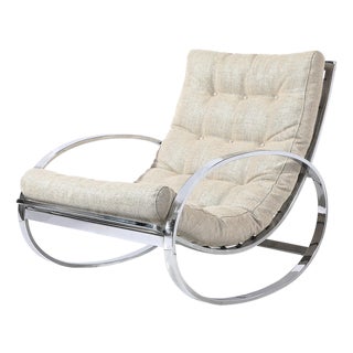 Mid-Century Chrome Rocking Lounge Chair W/ Button Detailing by Milo Baughman For Sale