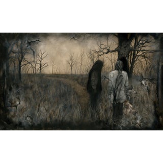 Loss of Innocence by Kierstin Young | Oil on Masonite Two figures in a desolate landscape. For Sale