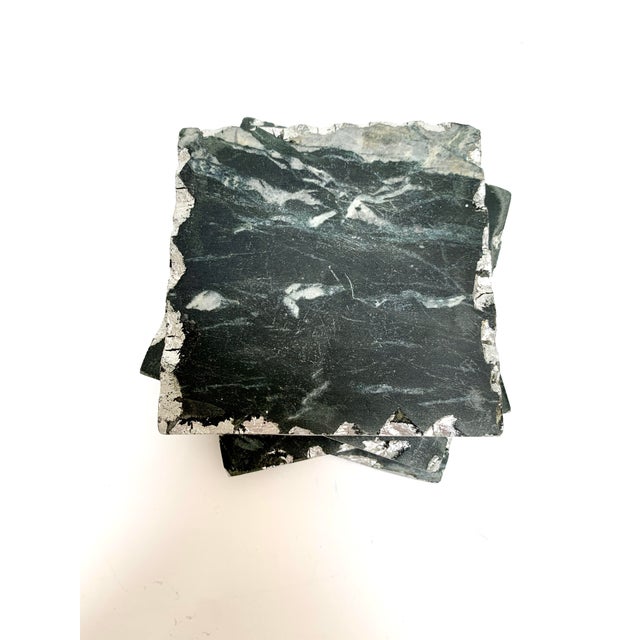 1990s 1990s Rugged Set of Black Marbled Square Coaster - Set of Four For Sale - Image 5 of 9