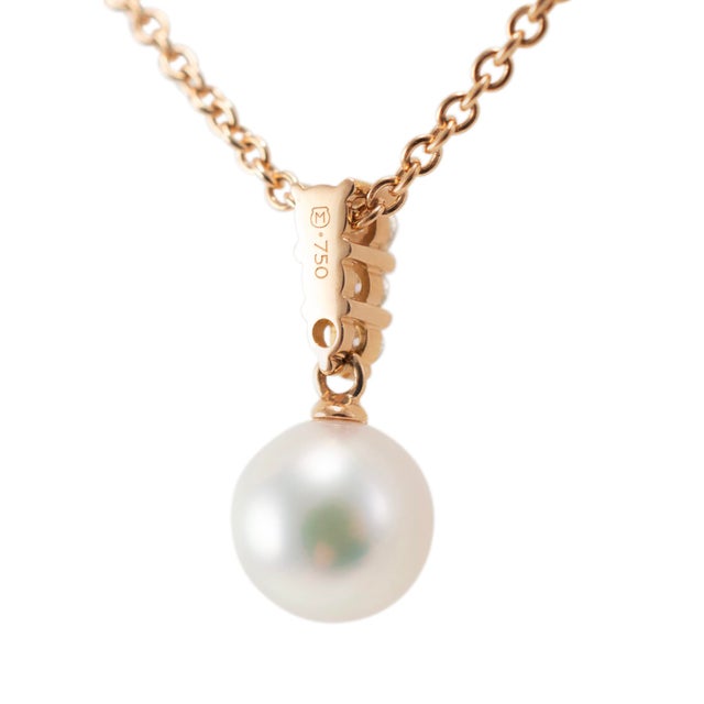 Mikimoto Morning Dew 18k Rose Gold 3 Diamonds 10mm Pearl Pendant Necklace For Sale - Image 4 of 8
