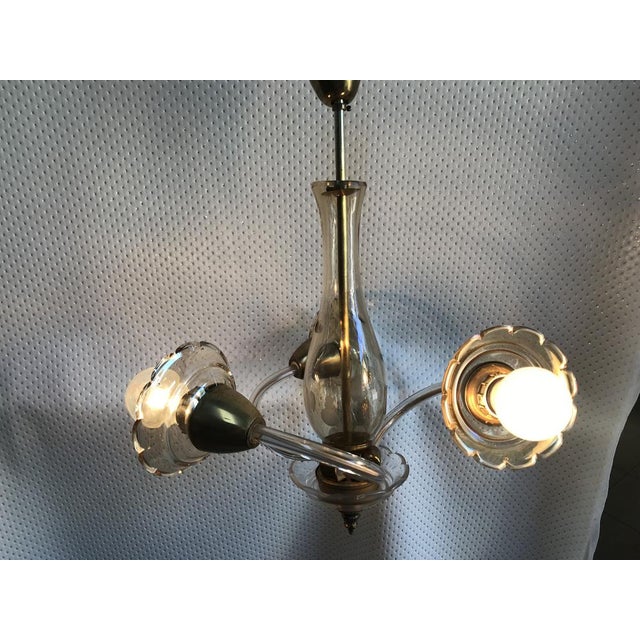 Small Czech Bohemia Chandelier with 3 Bulbs, 1950s For Sale - Image 9 of 18