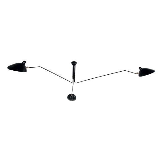 Mid-Century Modern Three Rotating Arms Ceiling Lamp in Black by Serge Mouille For Sale