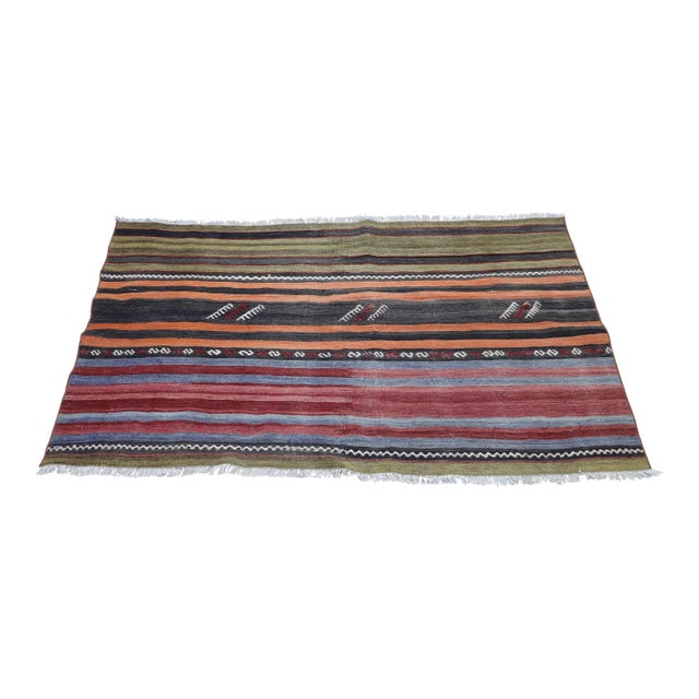 1970s Turkish Nomadic Chinese Striped Kilim For Sale
