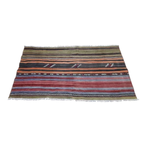 1970s Turkish Nomadic Chinese Striped Kilim
