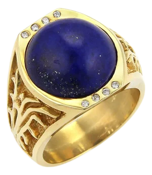 Mid 20th Century 18k Yellow Gold Diamond & Lapis Open Design Solitaire Ring Size 9