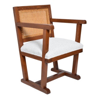 Fabric and Caning Armchair, 1950s For Sale