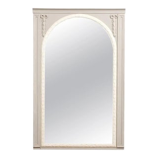 French 1900s Painted Trumeau Mirror with Carved Foliage and Arched Molding For Sale
