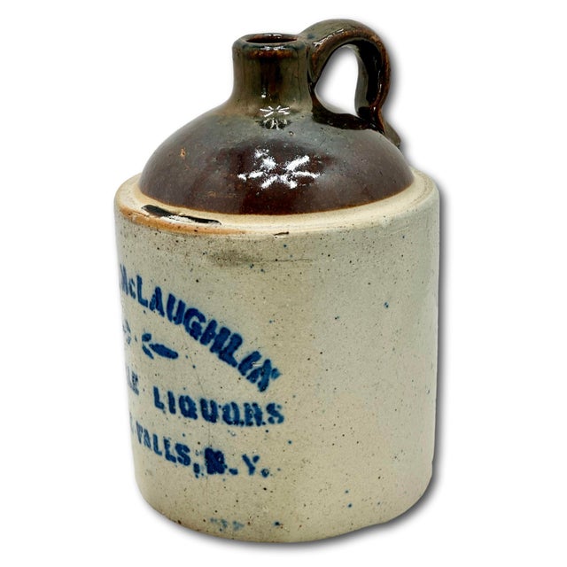 Nice Small Antique 1/2 Gallon Size Stoneware Wholesale Liquor Merchants Jug From Little Falls New York For Sale - Image 9 of 18
