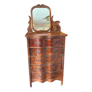1800s Serpentine-Front Tall Dresser W/ Swivel Mirror For Sale