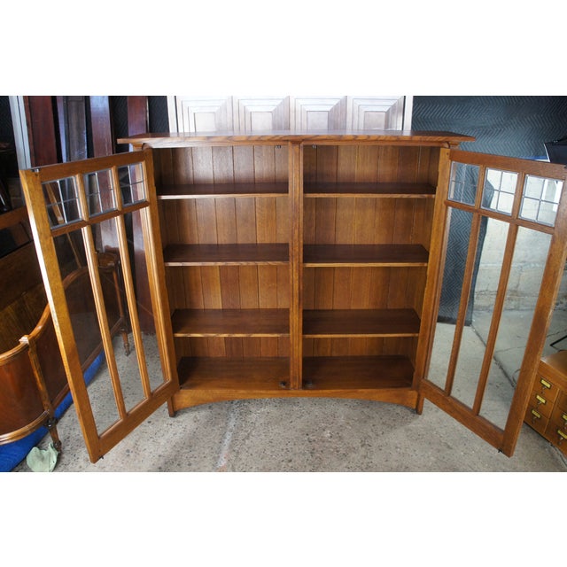 Stickley Quartersawn Oak Mission Bookshelf Bookcase Curio Cabinet 60" For Sale - Image 11 of 16