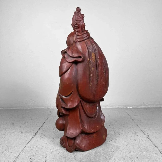 Maroon Wooden Hotei Buddha Temple Statue, Japan, 1930s For Sale - Image 8 of 13