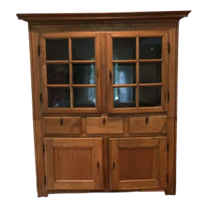 Early 19th Century Antique Two Part French Pine Cupboard Storage Cabinet