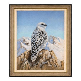 Snowy Falcon Wildlife, 1993, Oil on Canvas, Framed For Sale
