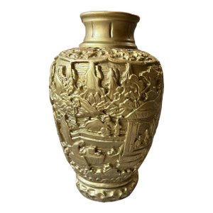 Vintage Detailed Gold-Tone Large Vase