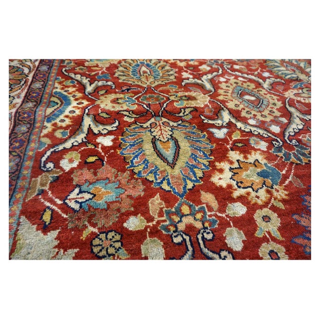 Tan Antique Persian Sultanabad Wool 10x14 Tan, Red, Ivory & Blue Handmade Area Rug #1142147 For Sale - Image 8 of 10