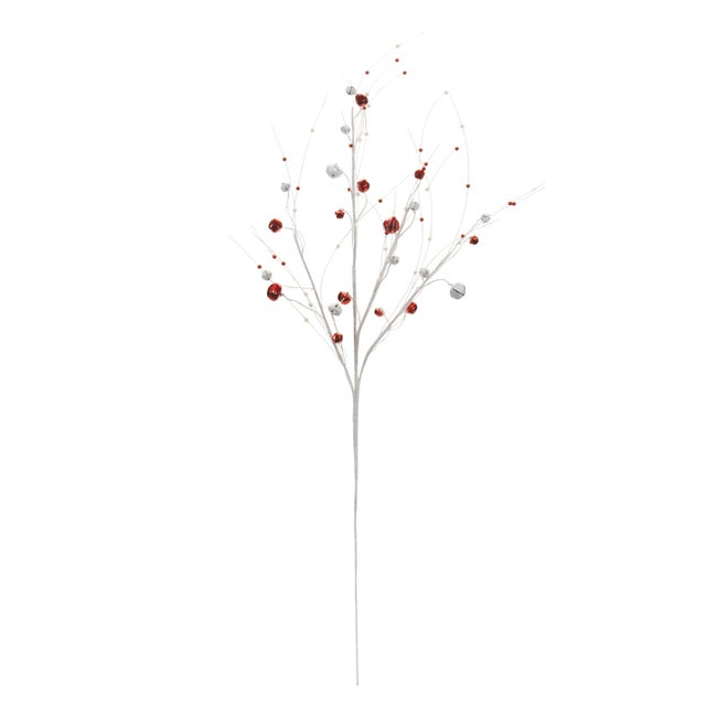 Add a magical touch to your holiday decor with this Glittered Sleigh Bell Berry Twig Spray. Featuring festive red and...