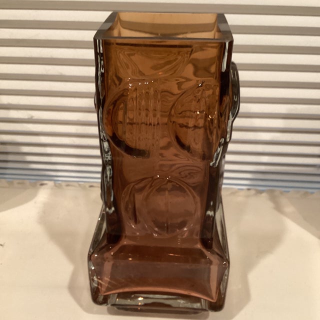 Vintage MCM Amber Art Glass Vase For Sale - Image 4 of 7