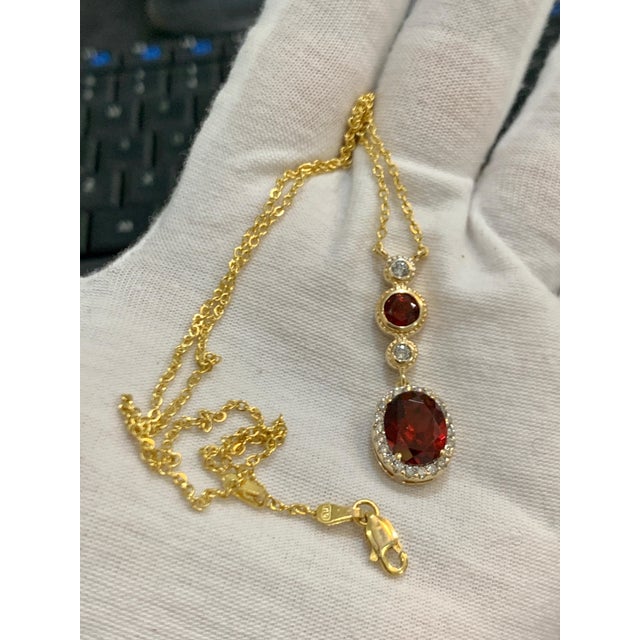6 Carat Oval Shape Garnet and 0.6 Carat Diamond Necklace in 14 Karat Yellow Gold For Sale In New York - Image 6 of 18
