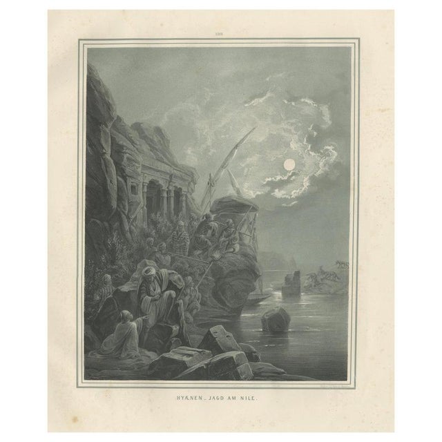 Hyena Hunt on the Nile Moonlight Scene, 1846, Paper For Sale - Image 10 of 10