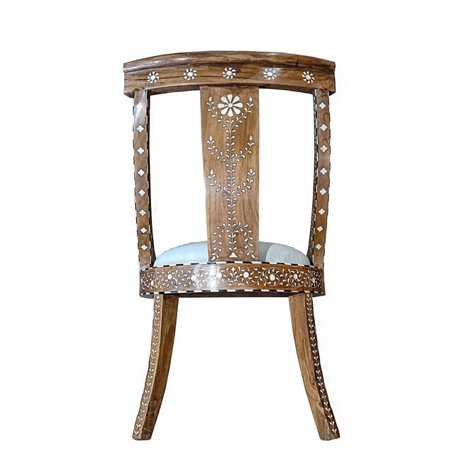 Wood Inlaid Teak Armless Chair From India With Removable Cushion For Sale - Image 7 of 13