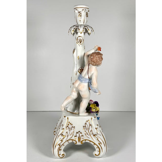 Early 20th Century Carl Thieme Dresden Porcelain Figural Putto Candlestick For Sale - Image 5 of 18