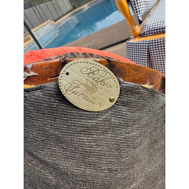 French Vintage Baker Furniture Louis XV Style Carved Walnut Vanity Stool For Sale - Image 3 of 9