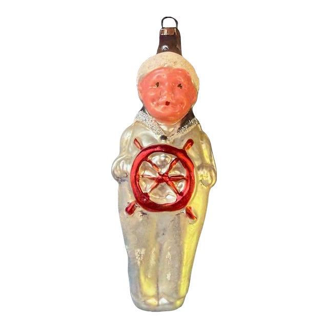 Mid 20th Century East German (Gdr) Hand-Blown/Painted Glass Christmas Ornament Sailor For Sale
