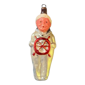 Mid 20th Century East German (Gdr) Hand-Blown/Painted Glass Christmas Ornament Sailor