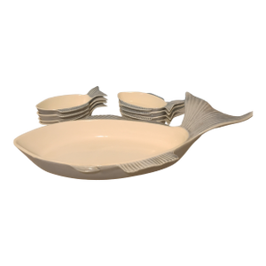 1970s Secla Pottery 9 Piece Fish Design Serving Set