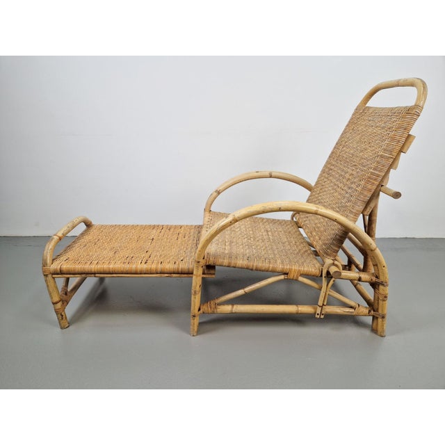 Vintage Extendable Garden Deck Chair in Rattan, 1960 For Sale - Image 13 of 18
