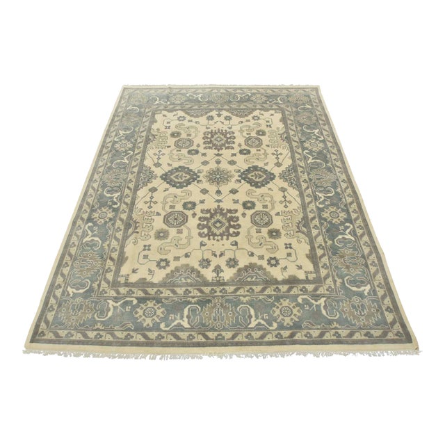 Oushak Rug 8'4'' X 10'1'' Ivory Wool Traditional Hand-Knotted Oriental Carpet For Sale