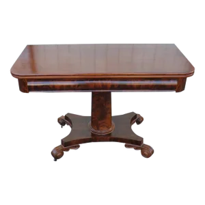 19th C. Empire Crotch Mahogany Game, Breakfast Table on Casters