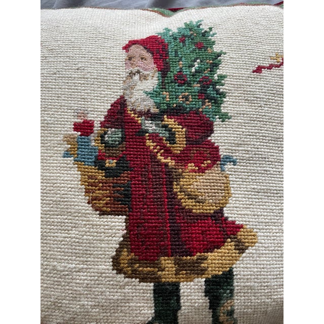 Farmhouse Vintage Needlepoint Christmas Santa Claus St. Nicholas Pillow For Sale - Image 3 of 4