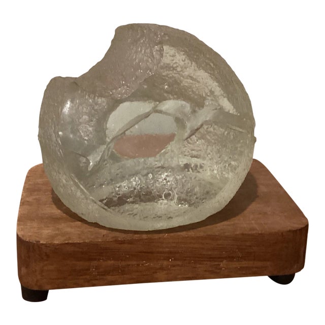 Mid Century Birds in Flight " Clear Lucite Acrylic Sculpture by J. Pelt Engraved on Wood Base For Sale