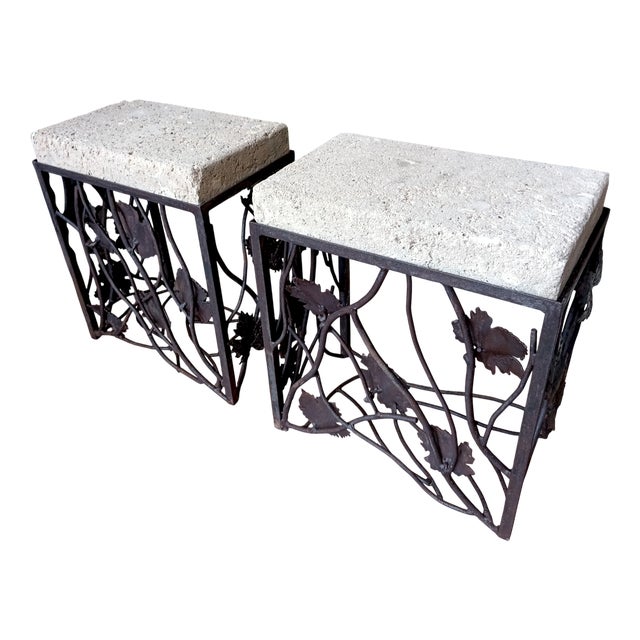 Handmade Wrought Iron Pedestals, 1960s, Set of 2 For Sale