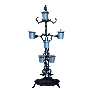 Early 20th Century 68" Tall Black Heavy Solid Wrought Iron Plant Pot Holder Stand For Sale